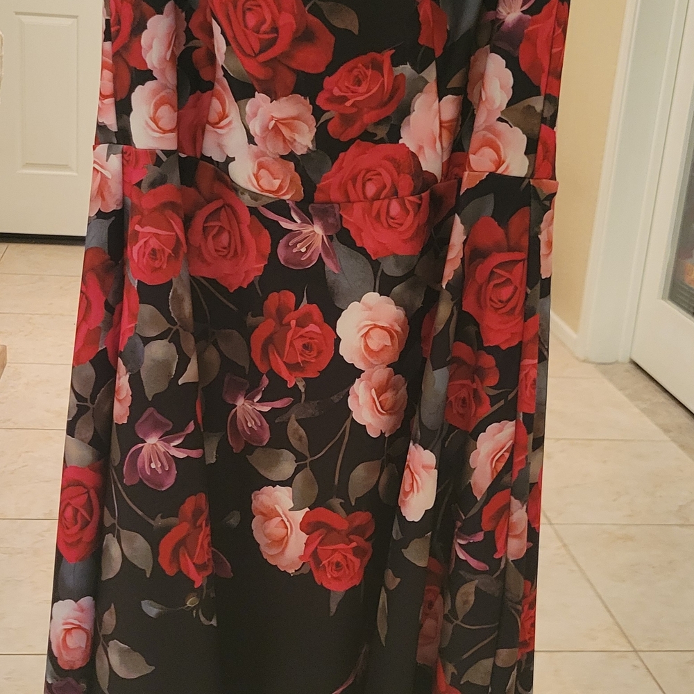 Floral High Low Dress - Red and Black